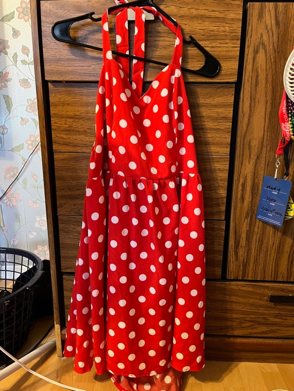 Womens Red Polka Dot Halter Dress - Unbranded